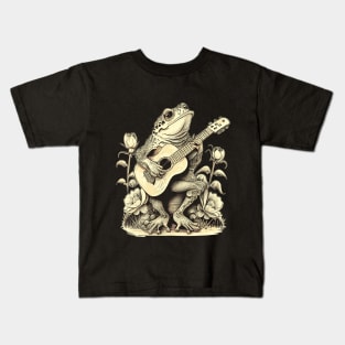 Cottagecore Frog Playing His Acoustic Guitar Kids T-Shirt